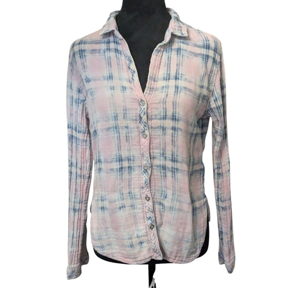 Anthropologie Cloth & Stone Pink Plaid Button Down | Soft Coastal Boho Chic